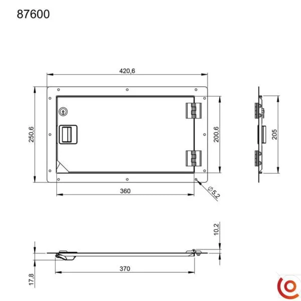 Porte de service pour rack 19 Hauteur : 25 cm 87600 dessin technique