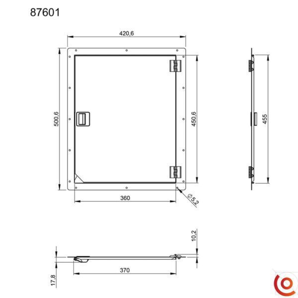 Porte de service pour rack 19 Hauteur : 50 cm 87601 dessin technique