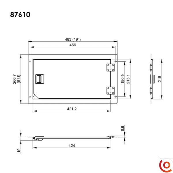 Porte de service pour rack 19 Hauteur : 27 cm 87610 dessin technique