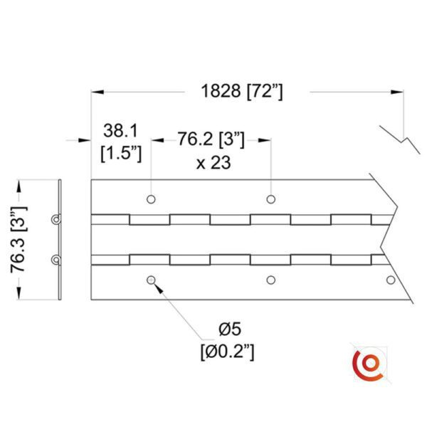 Charnière piano double 76.3 mm p81506z dessin technique