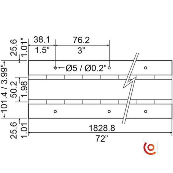 Charnière piano double 101 mm p81507z dessin technique