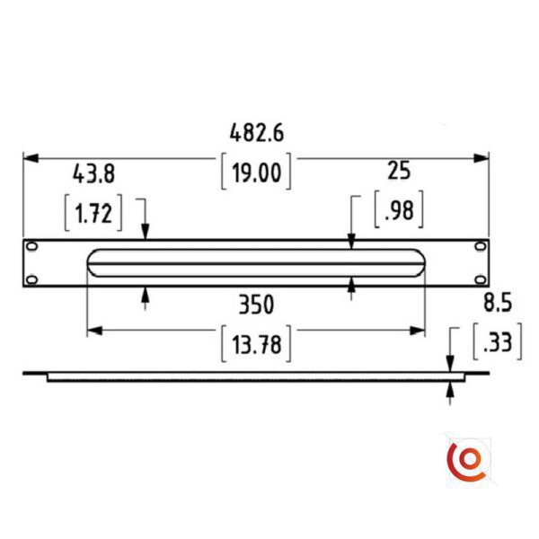 Panneau rackable en 1U avec brosse r1268-1UK-PBS dessin technique