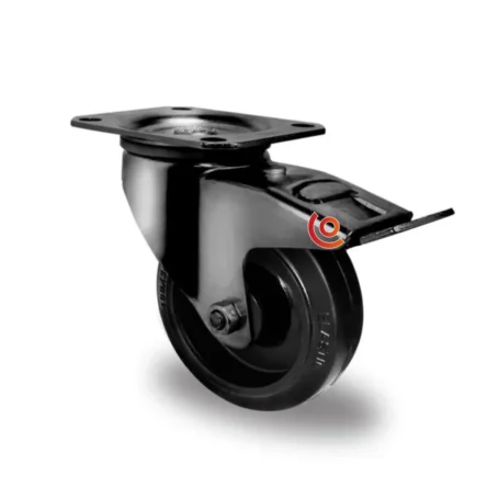 Roulette noir pivotante avec frein diamètre 100 mm
