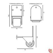 Roulette d'angle en plastique petit modèle diamètre 40 mm a5253 dessin technique