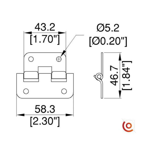 Charnière dégondable P0625z dessin technique