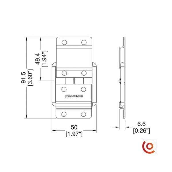 Charnière stop grand modèle P1995ez dessin technique