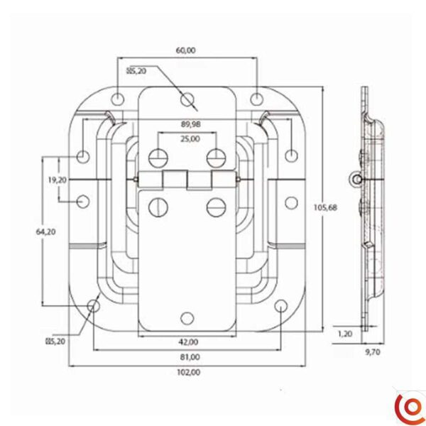 Charnière arrêtoire de couvercle medium p2598z dessin technique