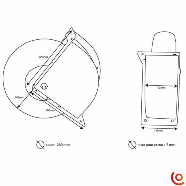 Roue d'angle tout terrain increvable roue-tout-terrain dessin technique