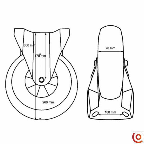  Roulette fixe pneumatique increvable D260mm ROUEFIXINC260 dessin technique