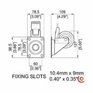 Roulette flightcase 80mm avec frein W0985-80 dessin technique