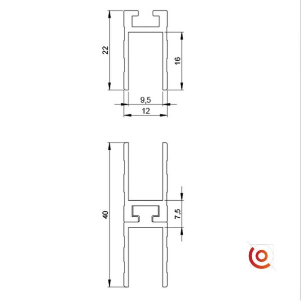 Lot de profilé aluminium glissière mâle et femelle dessin technique-1