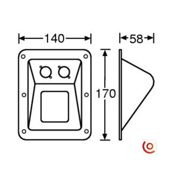 Cuvette encastrée pour 2 connecteurs XLR ou Neutrik Speakon 87160 dessin technique