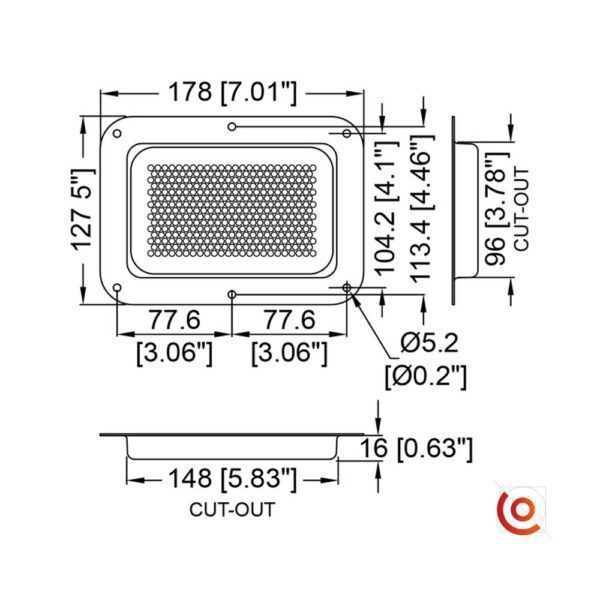 Cuvette percée pour ventilation - Métal perforé D2101-04z dessin technique