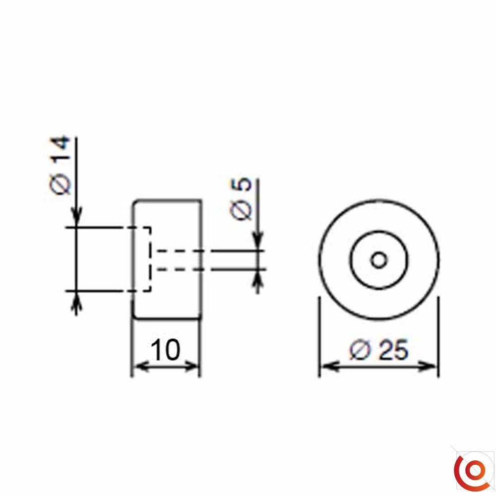 Pied caoutchouc 25x10 mm, Conex-online