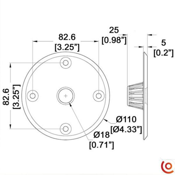 Support pour pieds d'enceinte pour filetage M3555 dessin technique