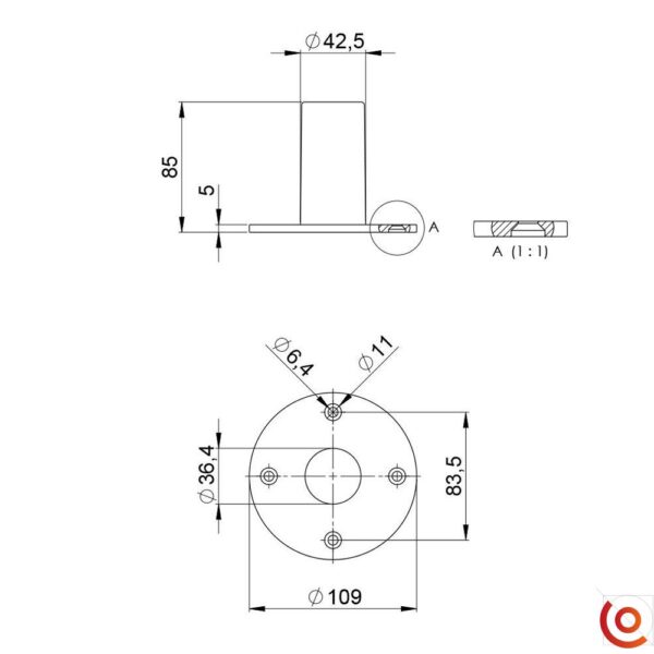 Embase pour pied d'enceinte SM702 dessin technique