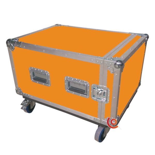 flight case 6U rack 19 pouces 2 portes orange petit prix avec roulettes