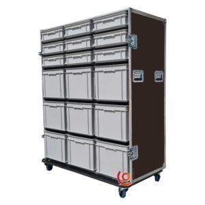 Flight case motorsport 18 bacs de rangement marron