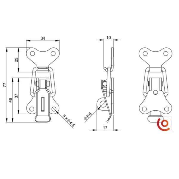 Fermoir grenouille cadenassable adam hall 1603 dessin technique