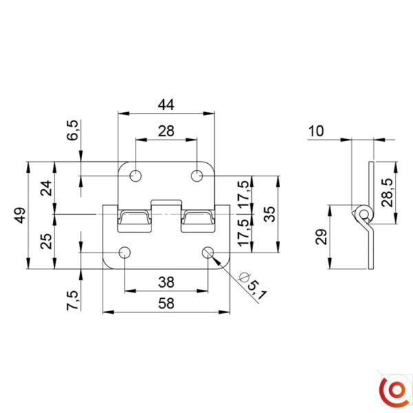 Charnière dégondable grand modèle 2251 dessin technique