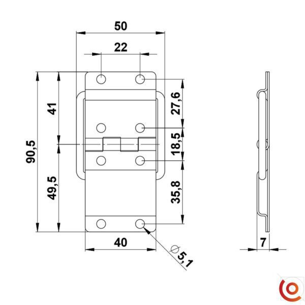 Charnière à butée grand modèle 2524 dessin technique