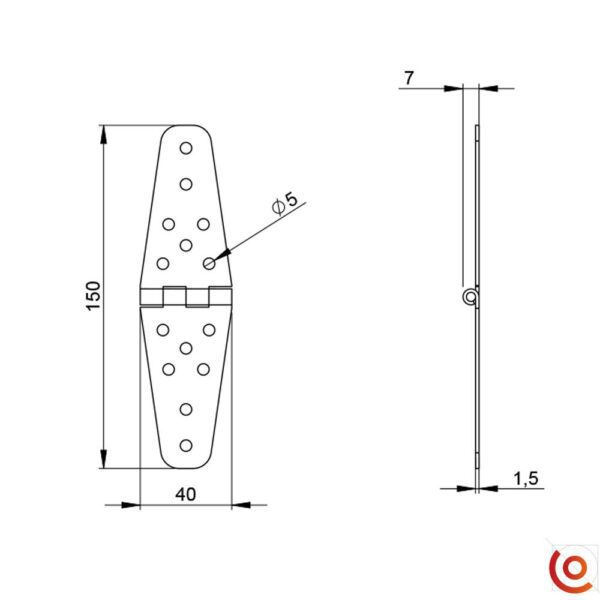 Charnière petit modèle 2651dessin technique