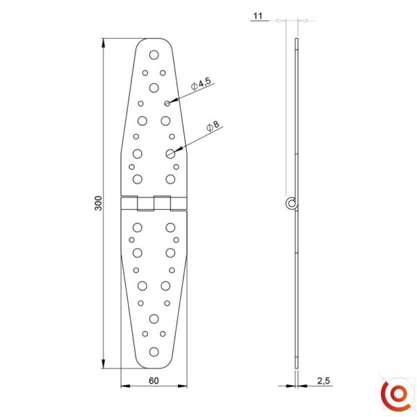 Charnière grand modèle 2653 dessin technique