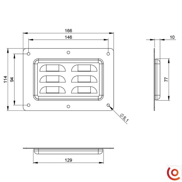 Cuvette métallique d’aération horizontale 8791 dessin technique