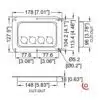 Plan technique pour Cuvette métal pour 4 connecteurs Neutrik penn elcom D024z