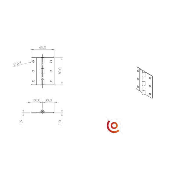 charnière pour système capot plat 2645 plan technique