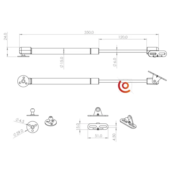 ressort pneumatique pour capot de flight case 182100, 182150, 182300