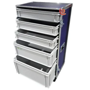 flight case de rangement motorsport 5 bacs de rangement bleu vinyle