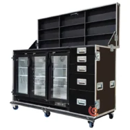 Flight case motorsport catering frigo 2 portes en contreplaqué pvc bleu