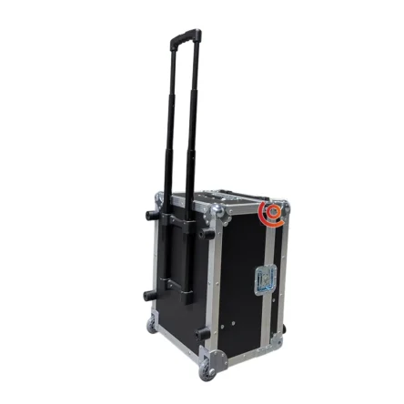 Flight case trolley noir avec intérieur en mousse, roues grises, poignée télescopique Conex online