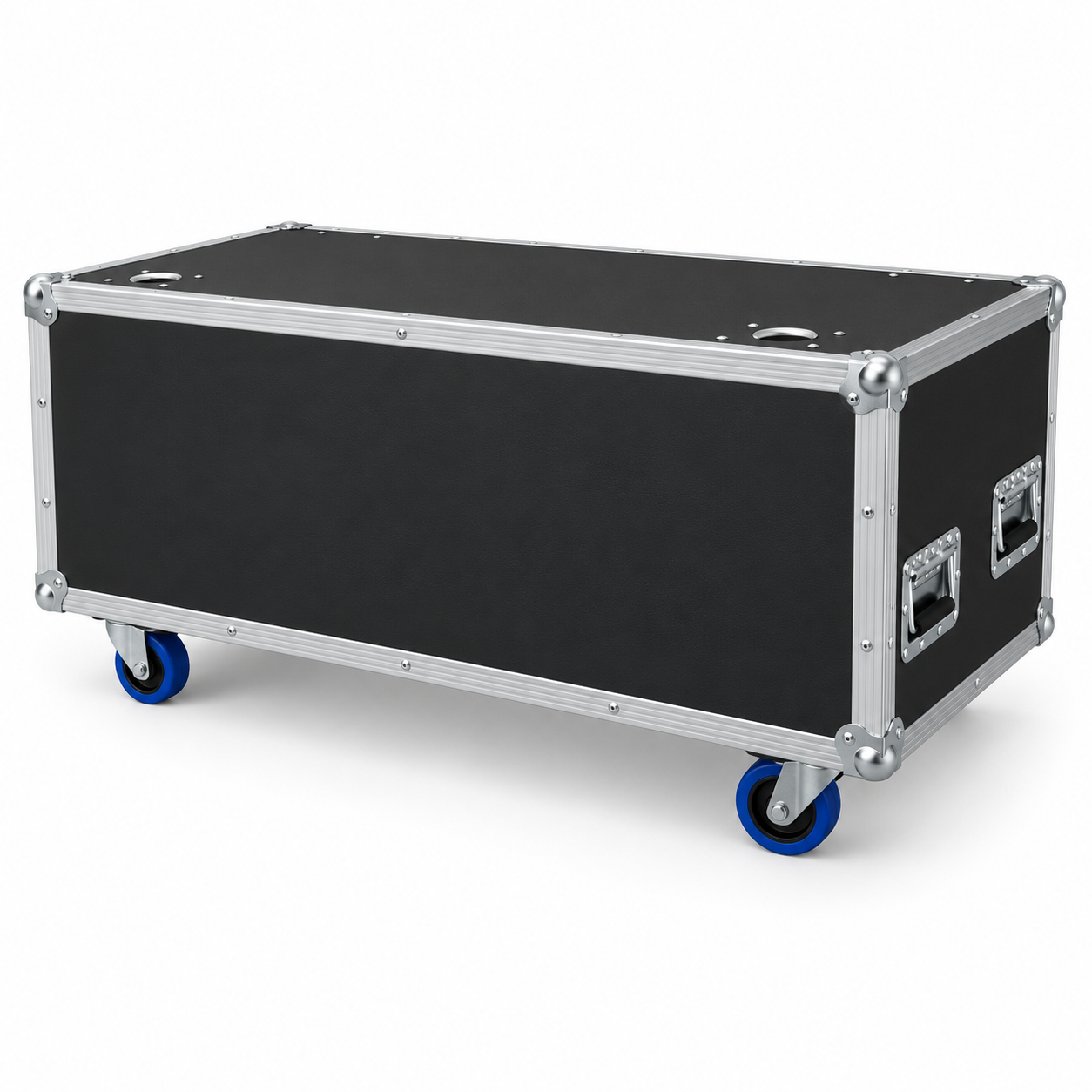 Flight case à capot plat noir sur roulettes
