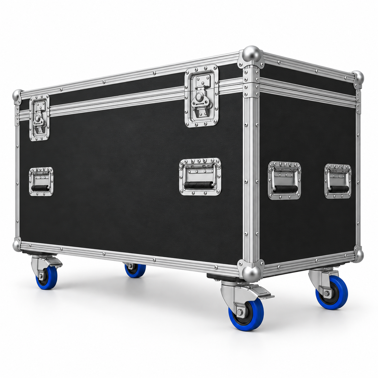 Flight case malle noir sur roulettes